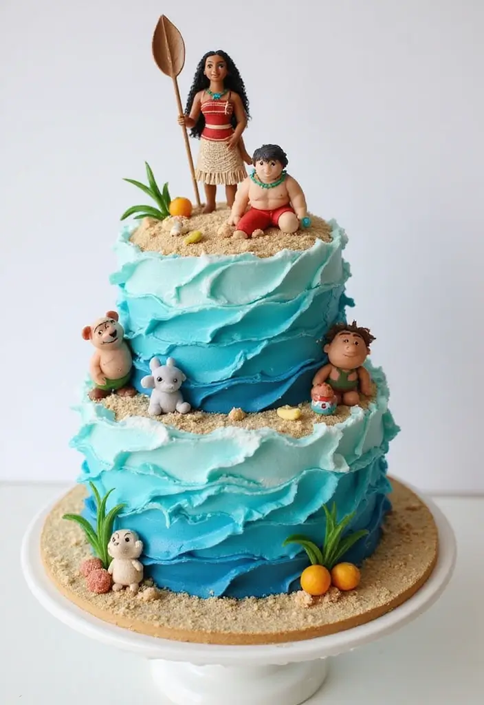 20 Stunning Moana Cake Designs to Make Your Birthday Celebration Unforgettable! - 13. Edible Ocean Scene Cake