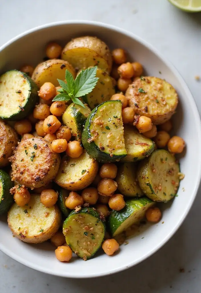 20 Comforting Garlic Herb Roasted Potatoes & Zucchini Recipes You Can't Resist! - 13. Garlic Herb Roasted Veggies with Chickpeas