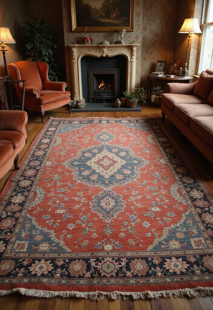 19 Colorful Carpet Designs for Living Rooms That Will Brighten Your Day (Wait Until You See #10!) - 6. Vintage-Inspired Designs