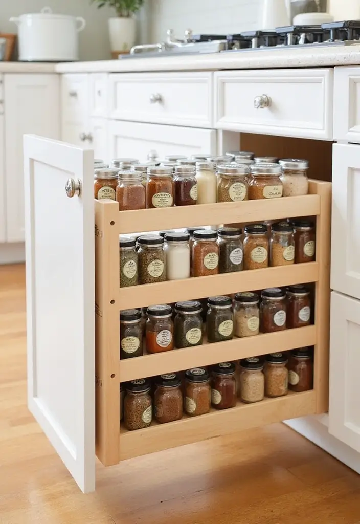 20 Drawer Storage Solutions That Will Revolutionize Your Kitchen (#8 Is a Game-Changer!) - 2. Pull-Out Spice Racks