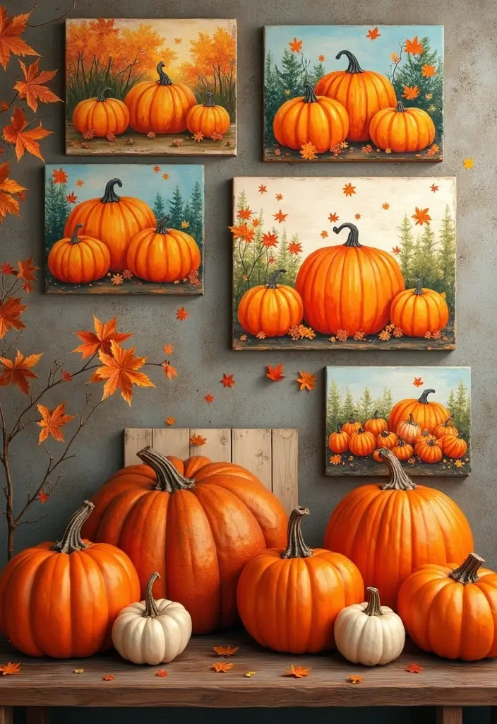 14 Fall Wall Decor Ideas That'll Make Your Walls Sing with Autumn Vibes! - 6. Pumpkin Paintings