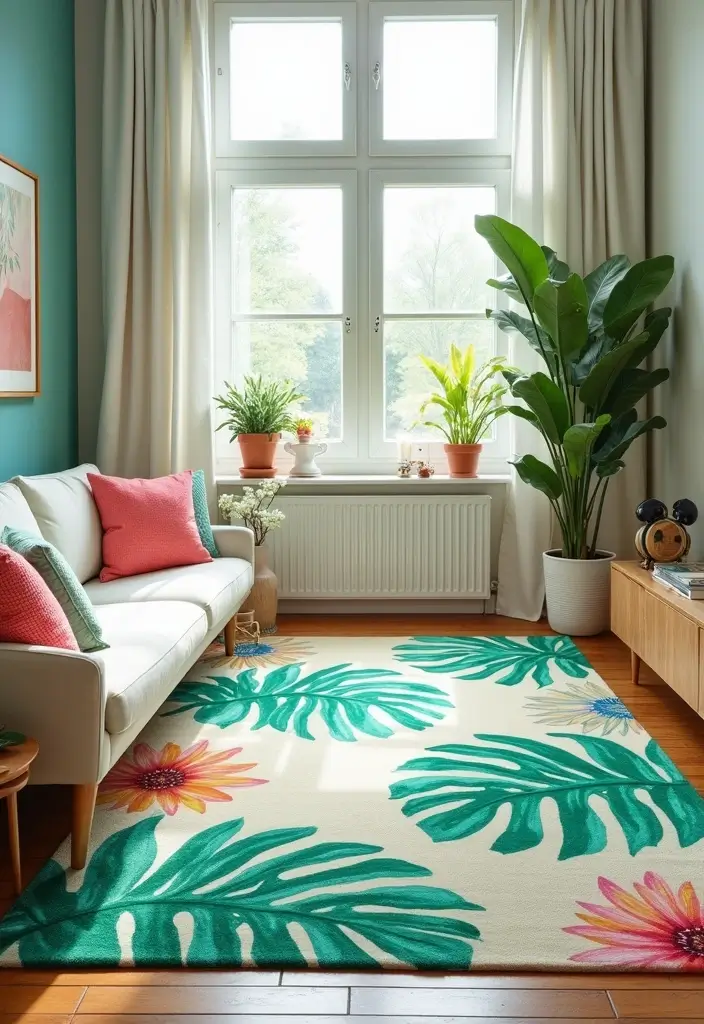 19 Colorful Carpet Designs for Living Rooms That Will Brighten Your Day (Wait Until You See #10!) - 5. Tropical Prints