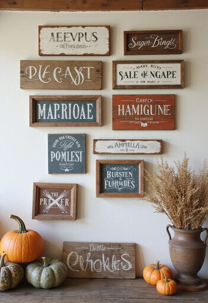 14 Fall Wall Decor Ideas That'll Make Your Walls Sing with Autumn Vibes! - 4. Vintage Farmhouse Signs