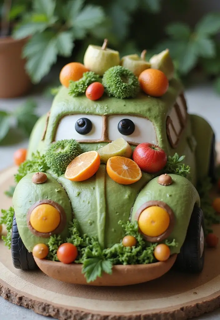 20 Amazing Car Design Birthday Cakes That Will Steal the Show (You Won't Believe #12!) - 20. Eco-Friendly Cake for Green Enthusiasts