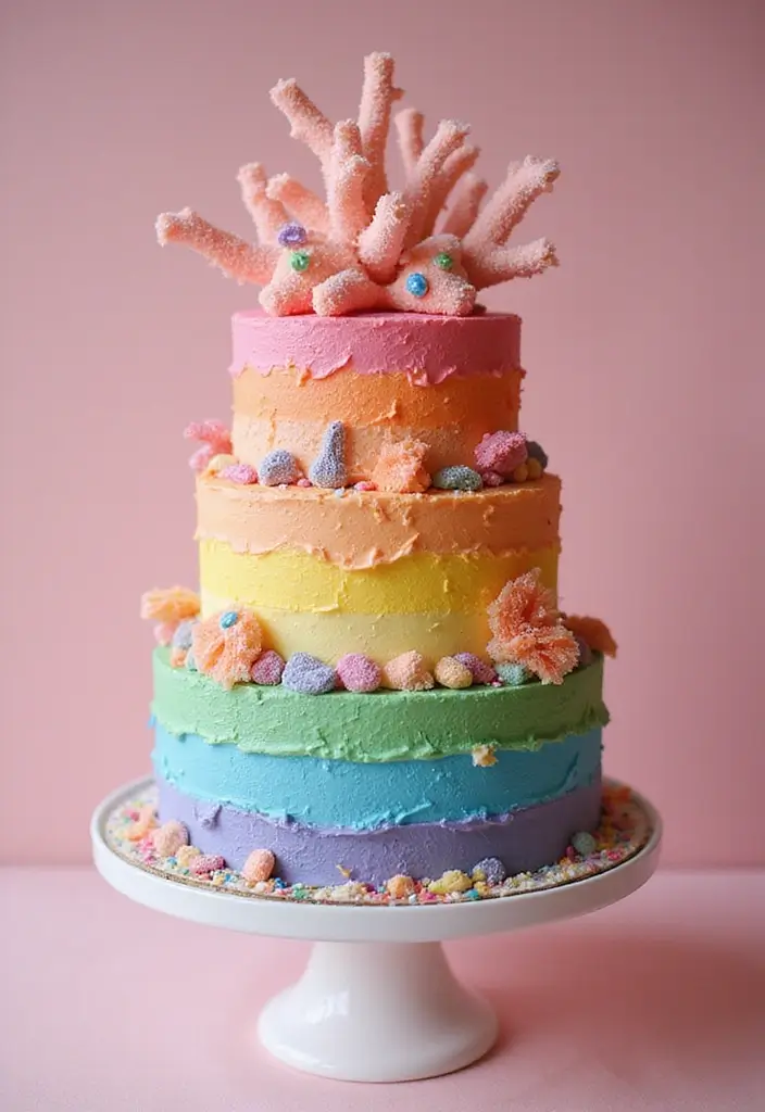 20 Stunning Moana Cake Designs to Make Your Birthday Celebration Unforgettable! - 7. Rainbow Coral Cake