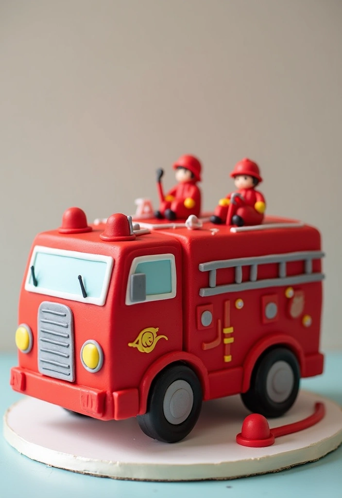 20 Amazing Car Design Birthday Cakes That Will Steal the Show (You Won't Believe #12!) - 13. Fire Truck Cake for Heroic Themes