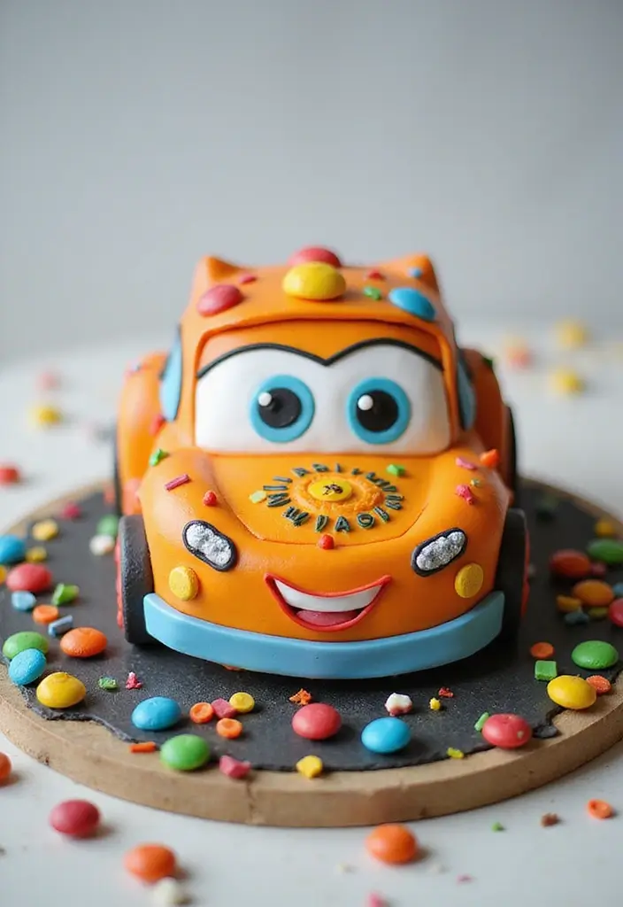 20 Amazing Car Design Birthday Cakes That Will Steal the Show (You Won't Believe #12!) - 3. Cartoon Car Cake for the Little Ones