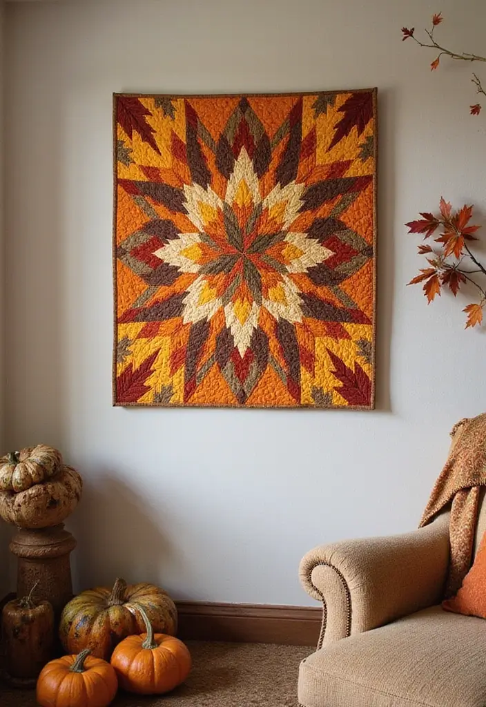 14 Fall Wall Decor Ideas That'll Make Your Walls Sing with Autumn Vibes! - 8. Quilted Wall Art