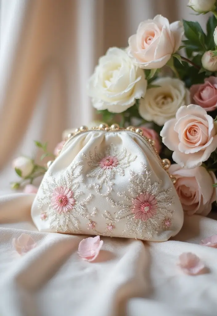 17 Trendy Handmade Pearl Pouches That Will Steal the Show This Wedding Season! - 10. Embroidered Pearl Pouch
