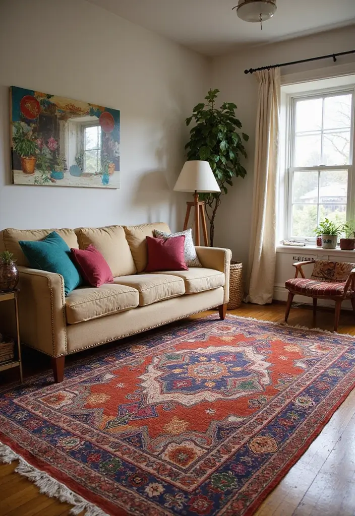 19 Colorful Carpet Designs for Living Rooms That Will Brighten Your Day (Wait Until You See #10!) - 17. Ethnic Inspirations