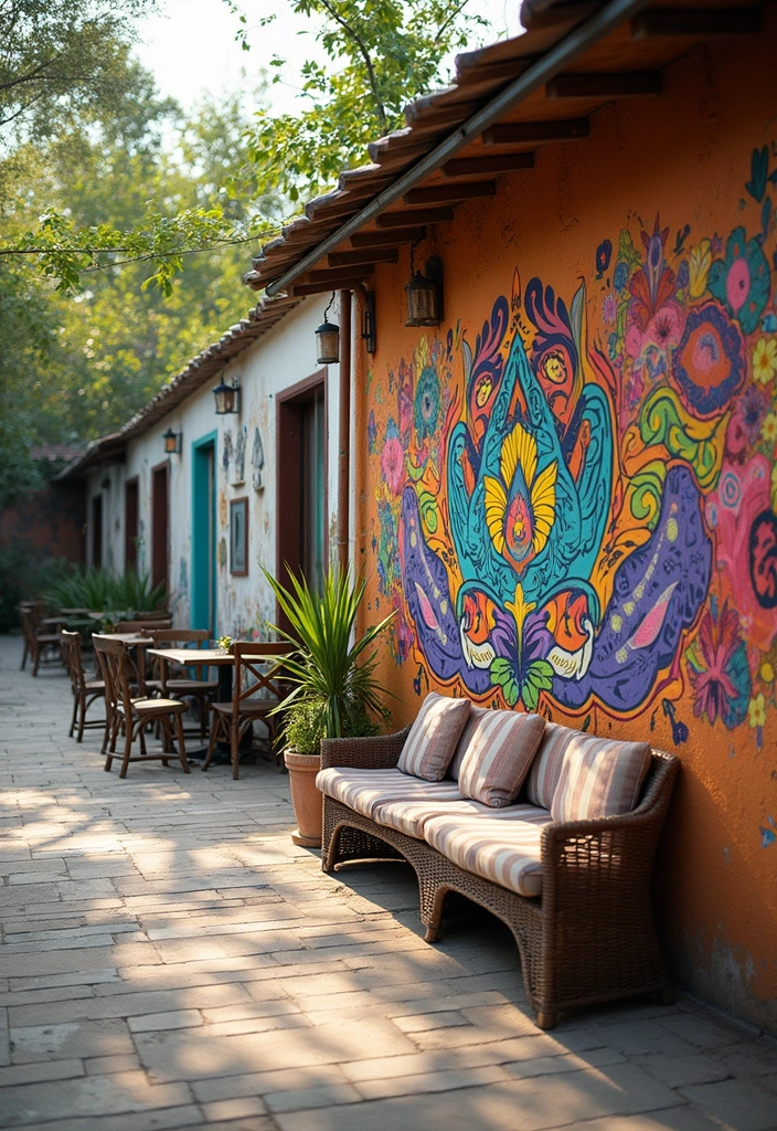 21 Stunning Bohemian Outdoor Spaces That Will Make You Never Want to Leave! - 10. Artistic Murals and Wall Art