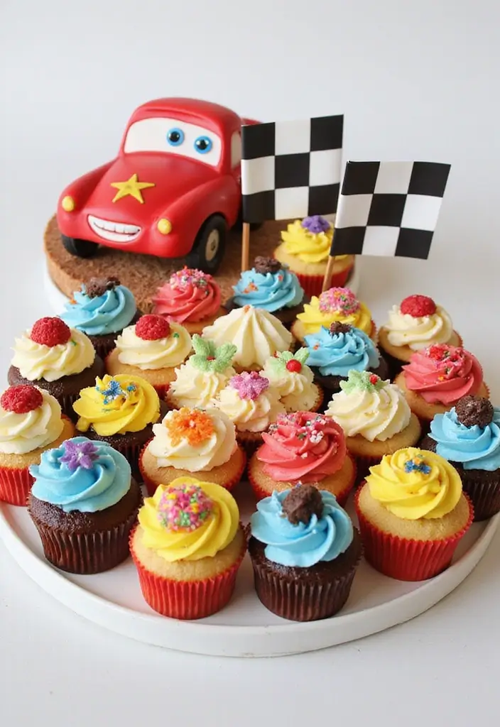 20 Amazing Car Design Birthday Cakes That Will Steal the Show (You Won't Believe #12!) - 17. Racing Flag Cupcake Cake
