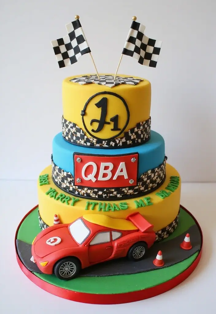 20 Amazing Car Design Birthday Cakes That Will Steal the Show (You Won't Believe #12!) - 1. Race Car Cake with Checkered Flag Accents