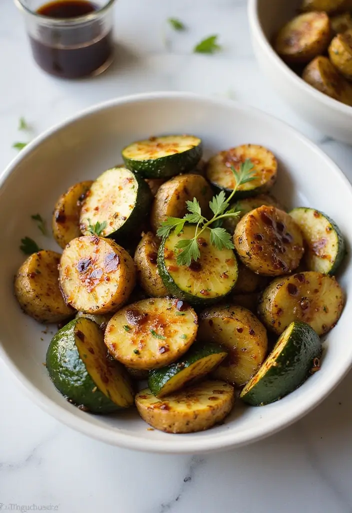 20 Comforting Garlic Herb Roasted Potatoes & Zucchini Recipes You Can't Resist! - 6. Honey Balsamic Roasted Potatoes and Zucchini