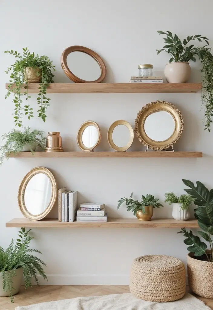 15 Stunning Mirror Decor Ideas That Will Transform Your Living Room (Wait Until You See #9!) - 14. Mirror Accents on Shelves