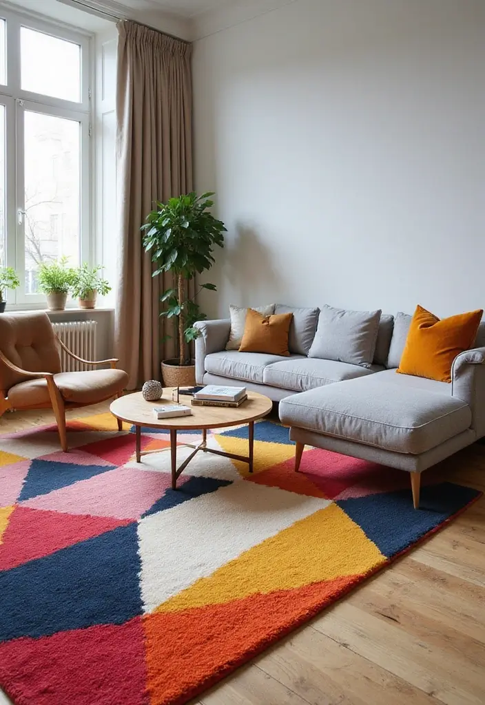 19 Colorful Carpet Designs for Living Rooms That Will Brighten Your Day (Wait Until You See #10!) - 2. Bold Geometric Shapes