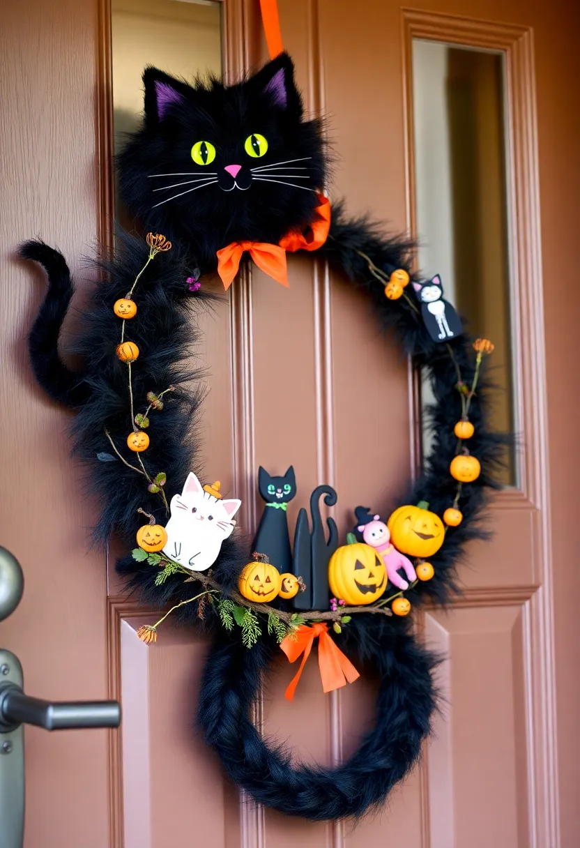 10 Spooktacular Halloween Wreaths You Can Buy or DIY This Season (Don't Miss #5!) - 10. Black Cat Wreath