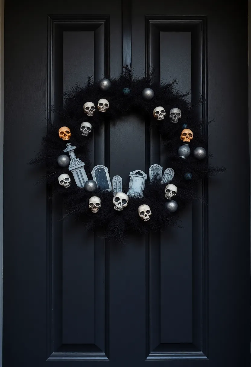 10 Spooktacular Halloween Wreaths You Can Buy or DIY This Season (Don't Miss #5!) - 5. The Ghoulish Graveyard Wreath