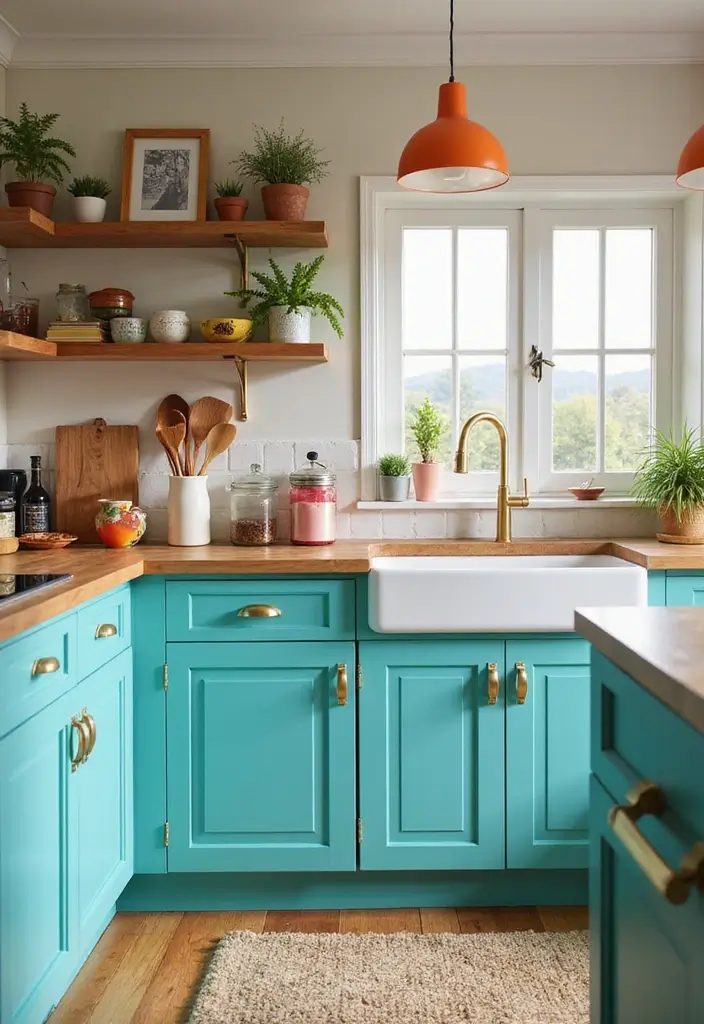 11 Blue Cabinetry Ideas That Will Transform Your Kitchen Into a Coastal Paradise! - 3. Turquoise Touch: Playful and Vibrant