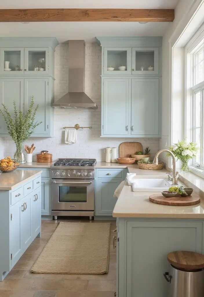 11 Blue Cabinetry Ideas That Will Transform Your Kitchen Into a Coastal Paradise! - 4. Ocean Mist: Soft and Subtle