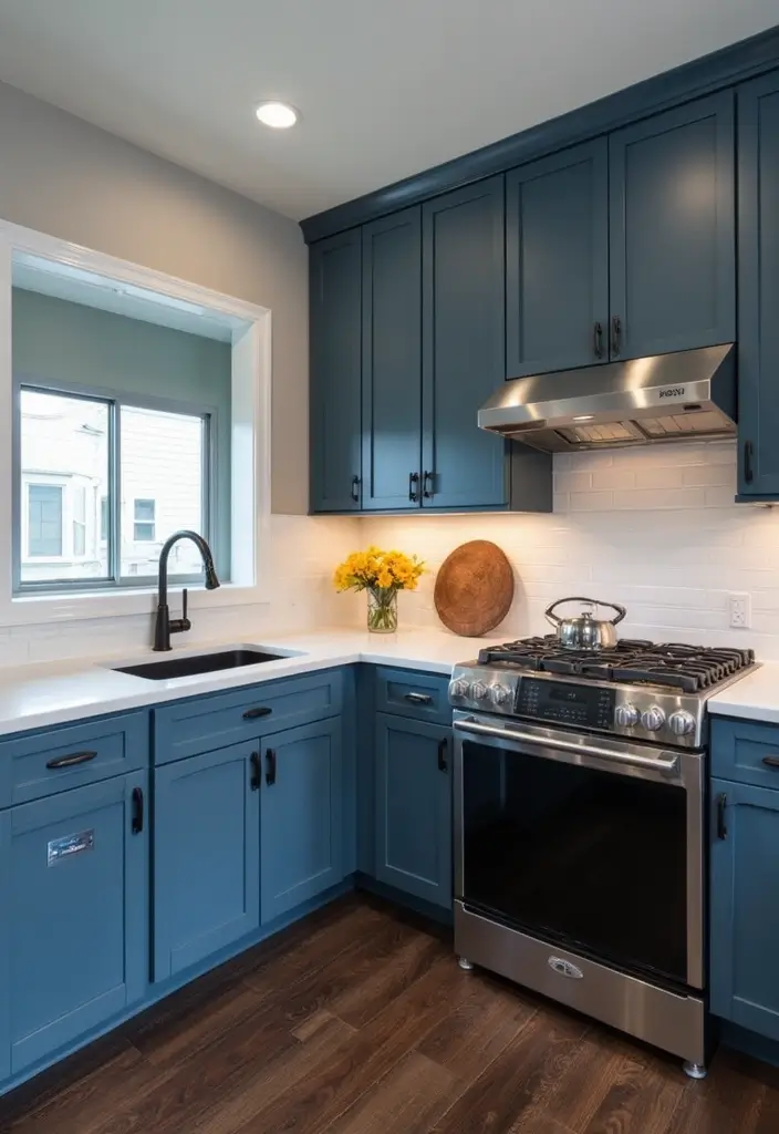 11 Blue Cabinetry Ideas That Will Transform Your Kitchen Into a Coastal Paradise! - 5. Bold Blue-Gray: Modern Edge