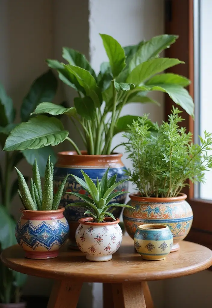 14 Boho Chic Indoor Plant Decor Ideas That’ll Make You Feel Like You’re in Paradise (#3 Is a Must-See!) - 4. Colorful Ceramic Pots