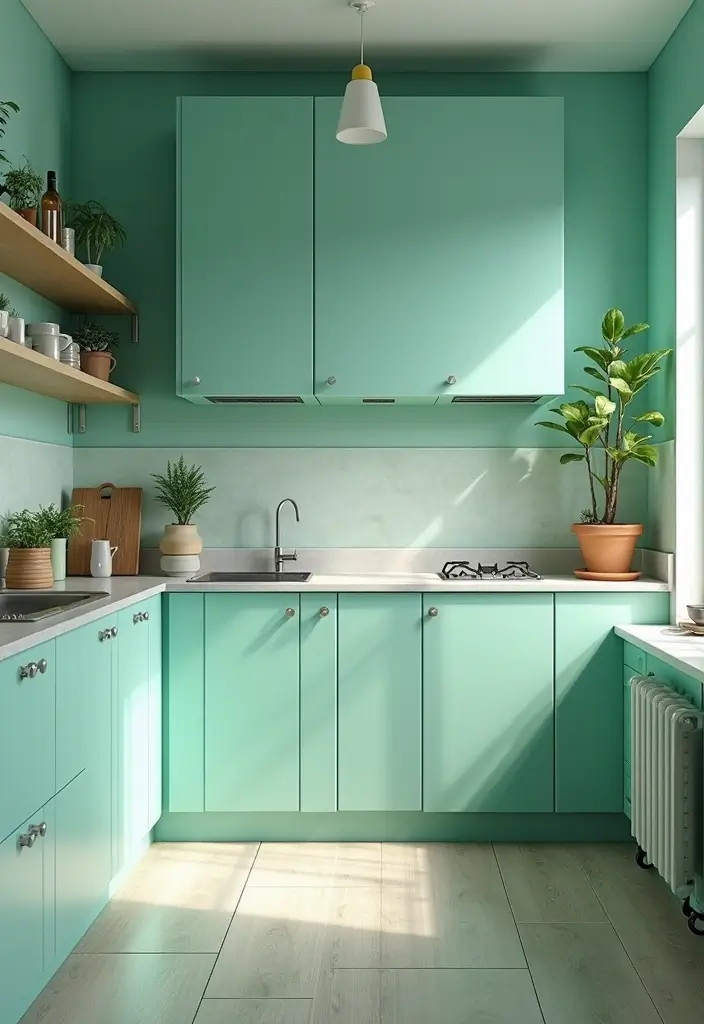 15 Beautiful Kitchen Wall Colors to Embrace Sage Green and Create Calm Vibes! - 13. Cool Teal and Sage Green Harmony