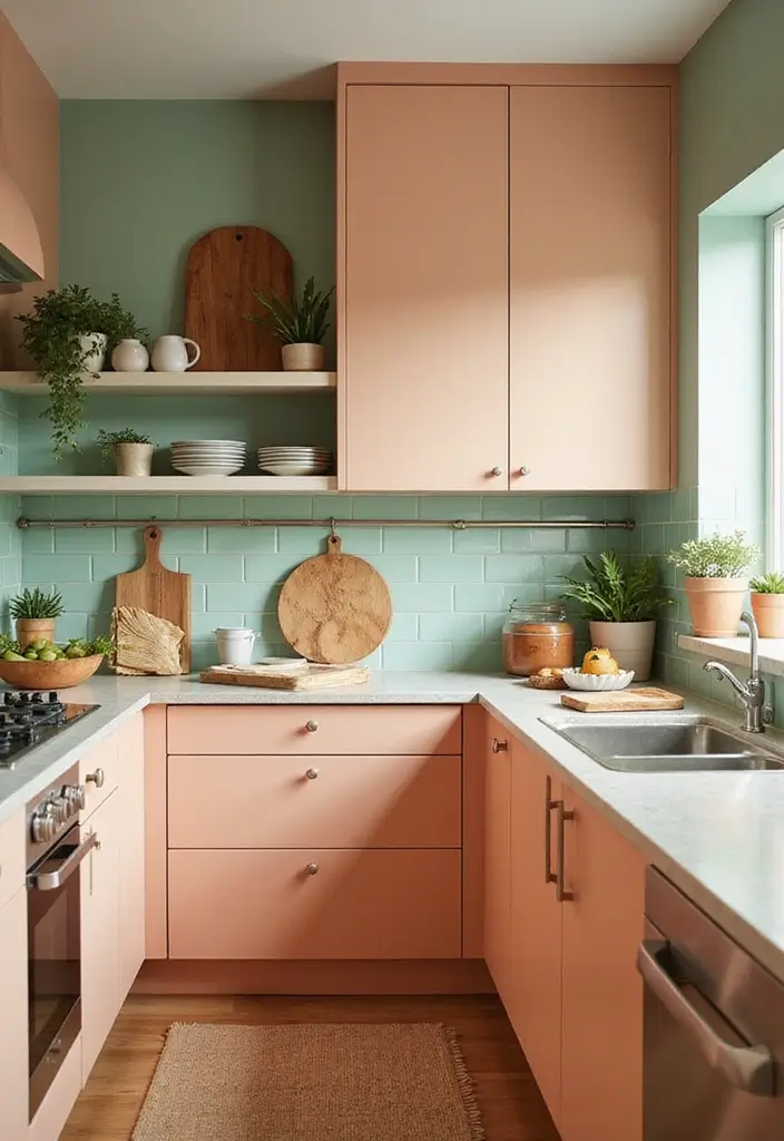 15 Beautiful Kitchen Wall Colors to Embrace Sage Green and Create Calm Vibes! - 14. Warm Peach and Sage Green Blend