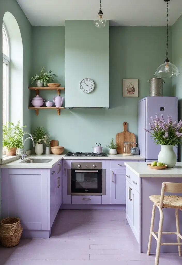 15 Beautiful Kitchen Wall Colors to Embrace Sage Green and Create Calm Vibes! - 15. Icy Lavender with Sage Green