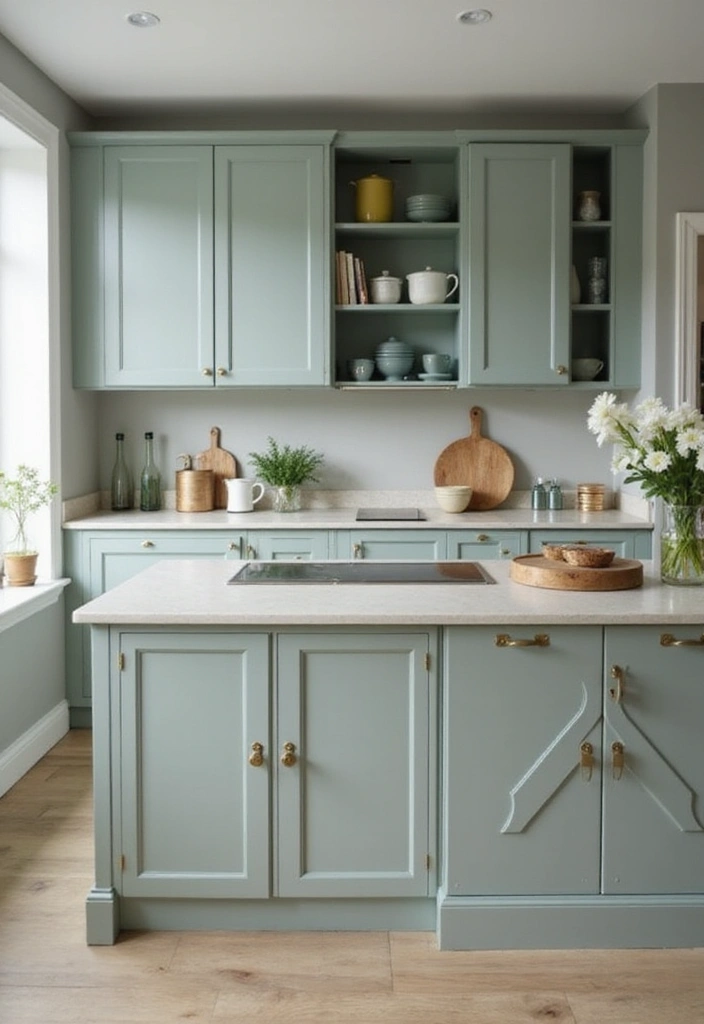 15 Beautiful Kitchen Wall Colors to Embrace Sage Green and Create Calm Vibes! - 2. Soft Gray with Sage Green Accents