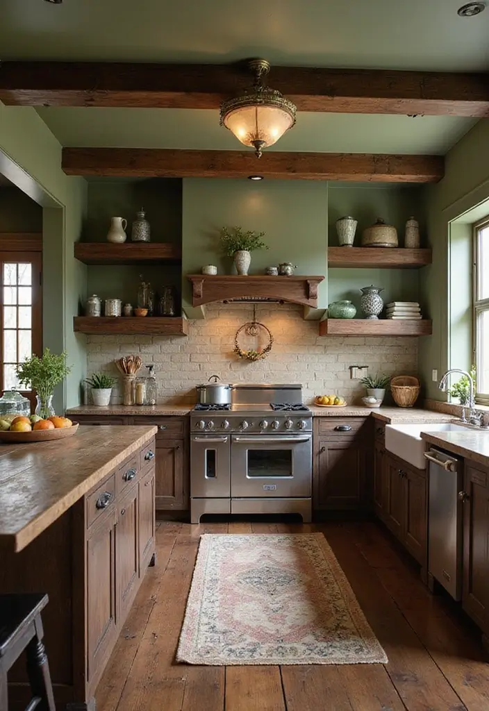 15 Beautiful Kitchen Wall Colors to Embrace Sage Green and Create Calm Vibes! - 4. Sage Green with Dark Wood Elements