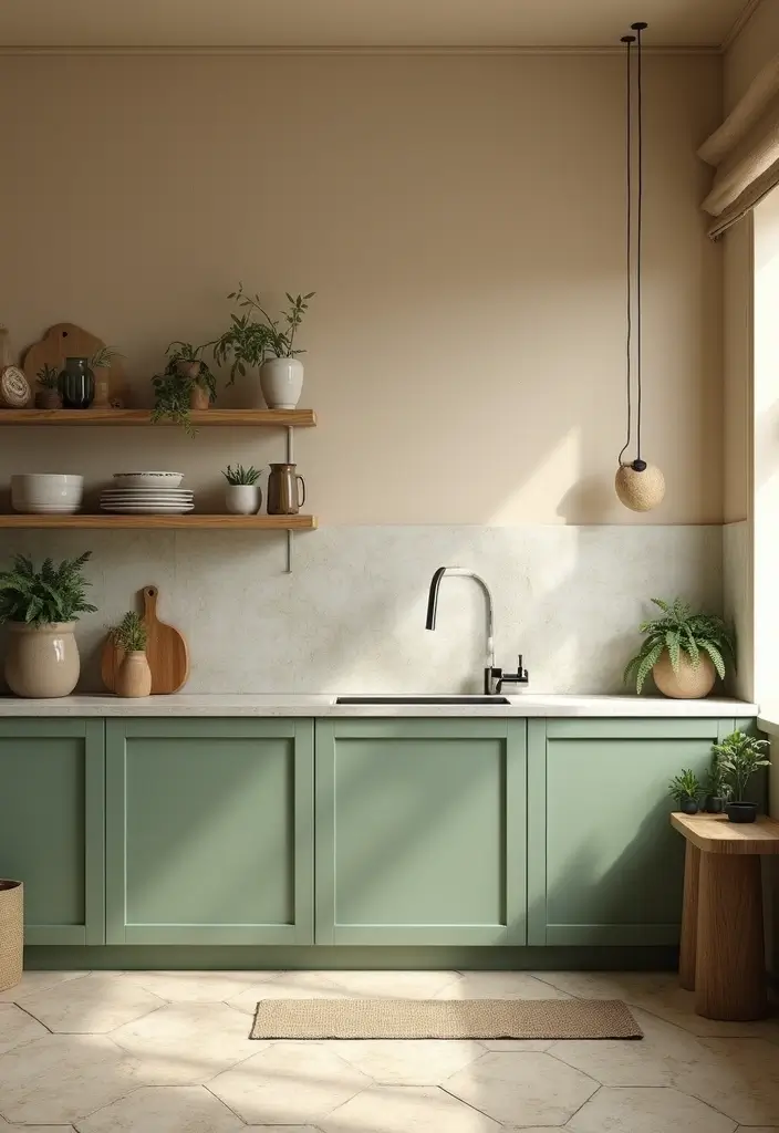 15 Beautiful Kitchen Wall Colors to Embrace Sage Green and Create Calm Vibes! - 5. Earthy Beige and Sage Green