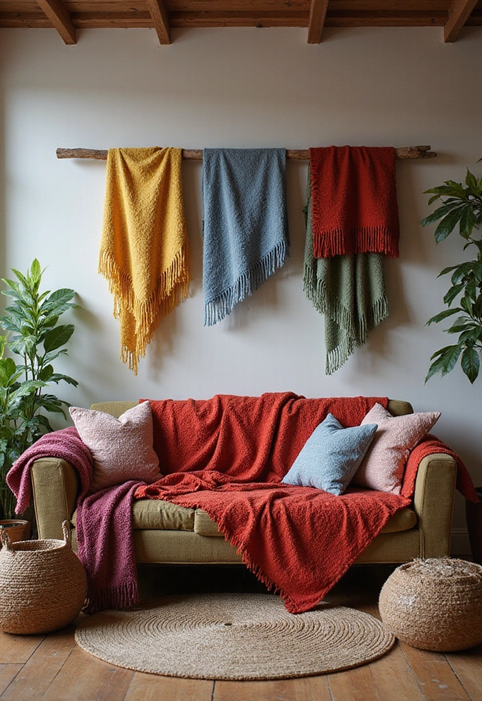 15 Cozy Winter Decor Ideas for Your Living Room That'll Make You Want to Snuggle Up! - 6. Add a Touch of Color with Blankets