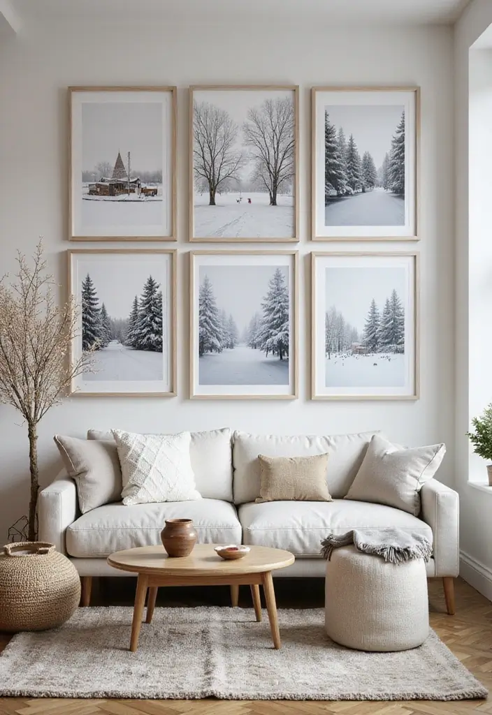 15 Cozy Winter Decor Ideas for Your Living Room That'll Make You Want to Snuggle Up! - 7. Display Winter-themed Art