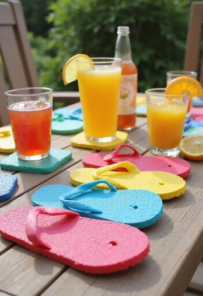 15 Mind-Blowing Upcycled Crafts That Turn Trash into Treasure (You’ll Be Inspired!) - 13. Flip-Flop Coasters