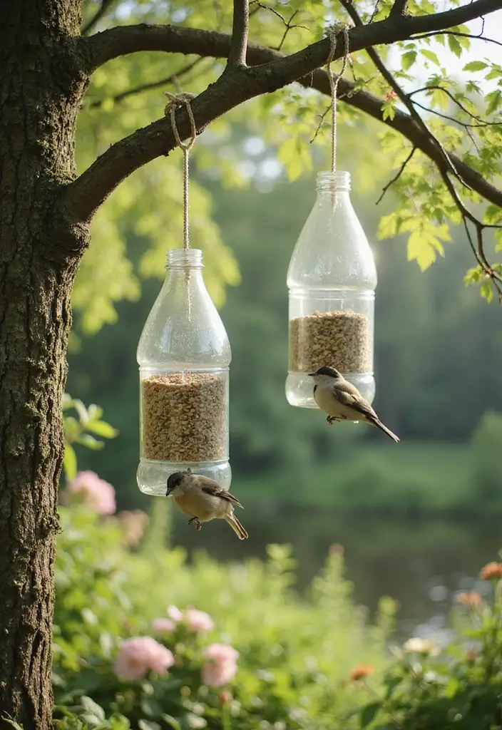 15 Mind-Blowing Upcycled Crafts That Turn Trash into Treasure (You’ll Be Inspired!) - 5. Plastic Bottle Bird Feeders