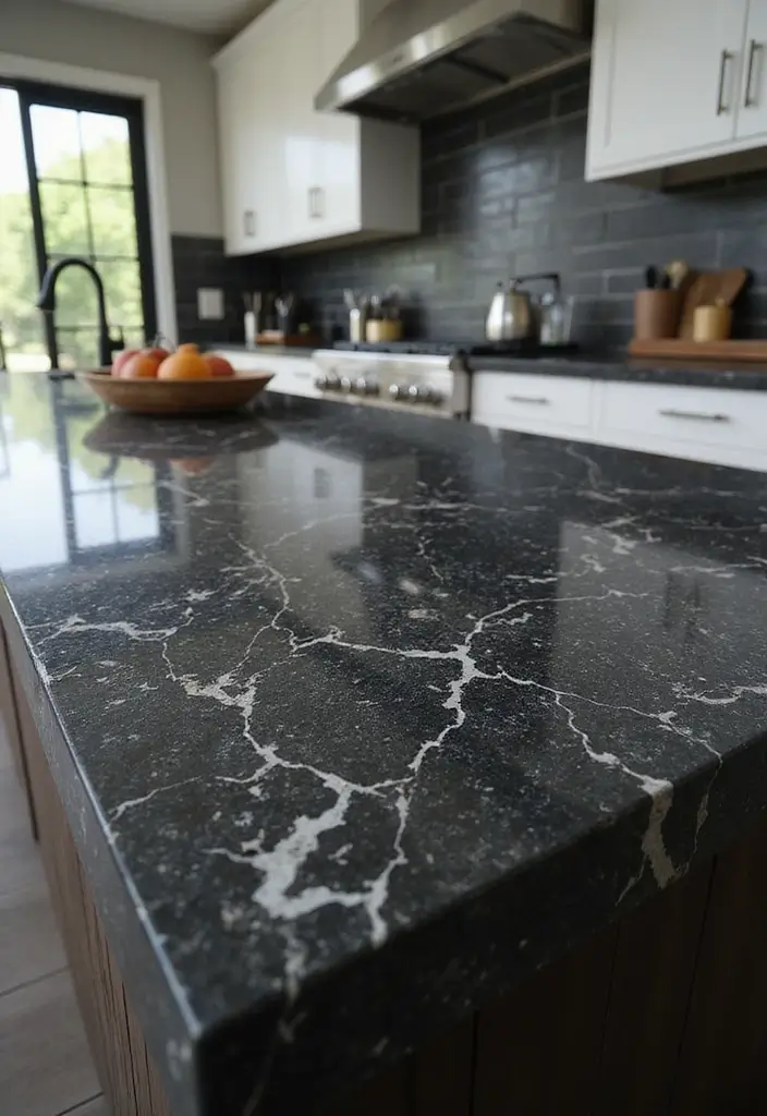 15 Stunning Black Countertops That Will Transform Your Kitchen into a Modern Marvel! - 1. Luxurious Black Granite