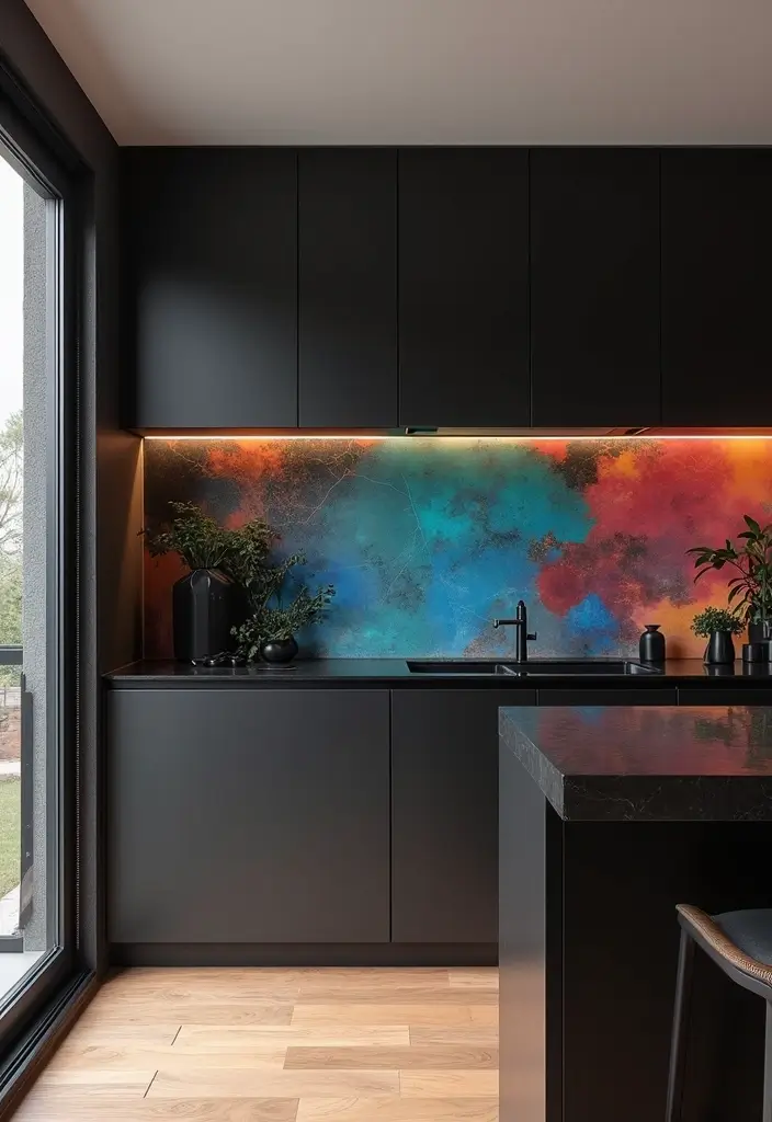 15 Stunning Black Countertops That Will Transform Your Kitchen into a Modern Marvel! - 14. Artistic Black Splashbacks