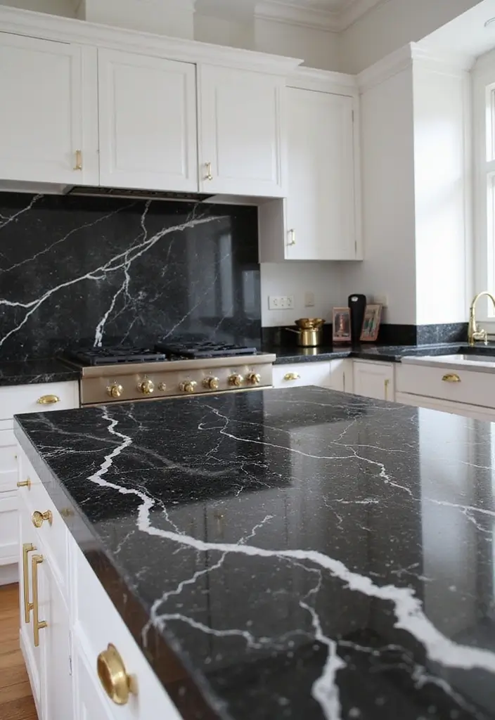 15 Stunning Black Countertops That Will Transform Your Kitchen into a Modern Marvel! - 4. Timeless Black Marble
