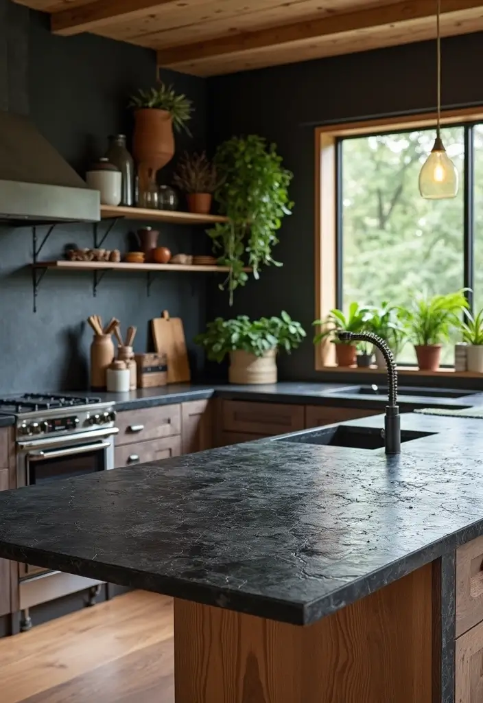 15 Stunning Black Countertops That Will Transform Your Kitchen into a Modern Marvel! - 9. Textured Black Recycled Materials