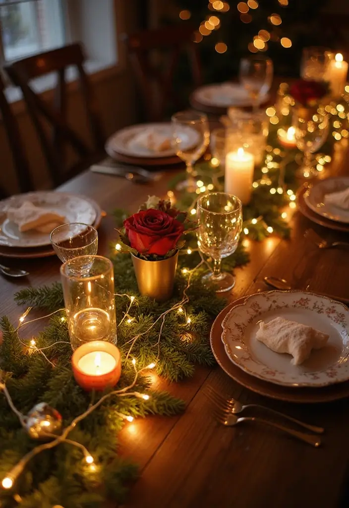 15 Stunning Holiday Tableware Ideas That'll Make Your Guests Say 'Wow!' - 14. Twinkling Fairy Lights for Magic