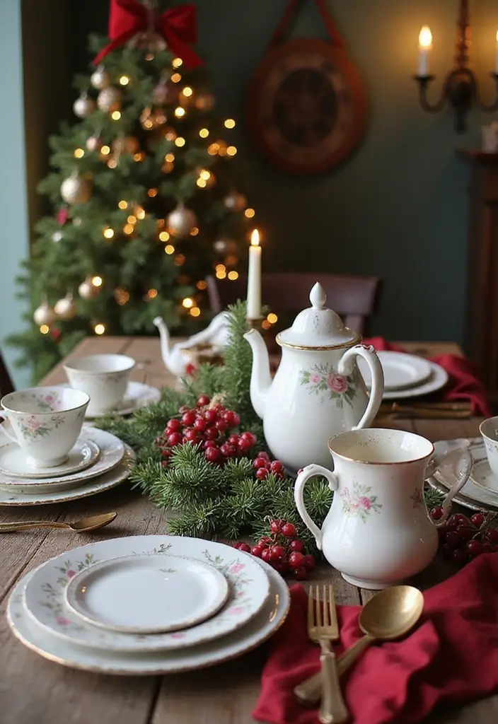 15 Stunning Holiday Tableware Ideas That'll Make Your Guests Say 'Wow!' - 5. Vintage Finds for a Nostalgic Touch