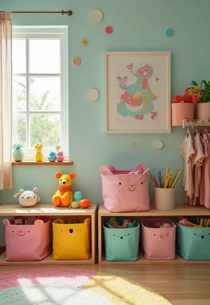 15 Vibrant Dopamine Decor Ideas That Will Light Up Your Kids' Room (And Their Mood!) - 10. Fun Storage Solutions