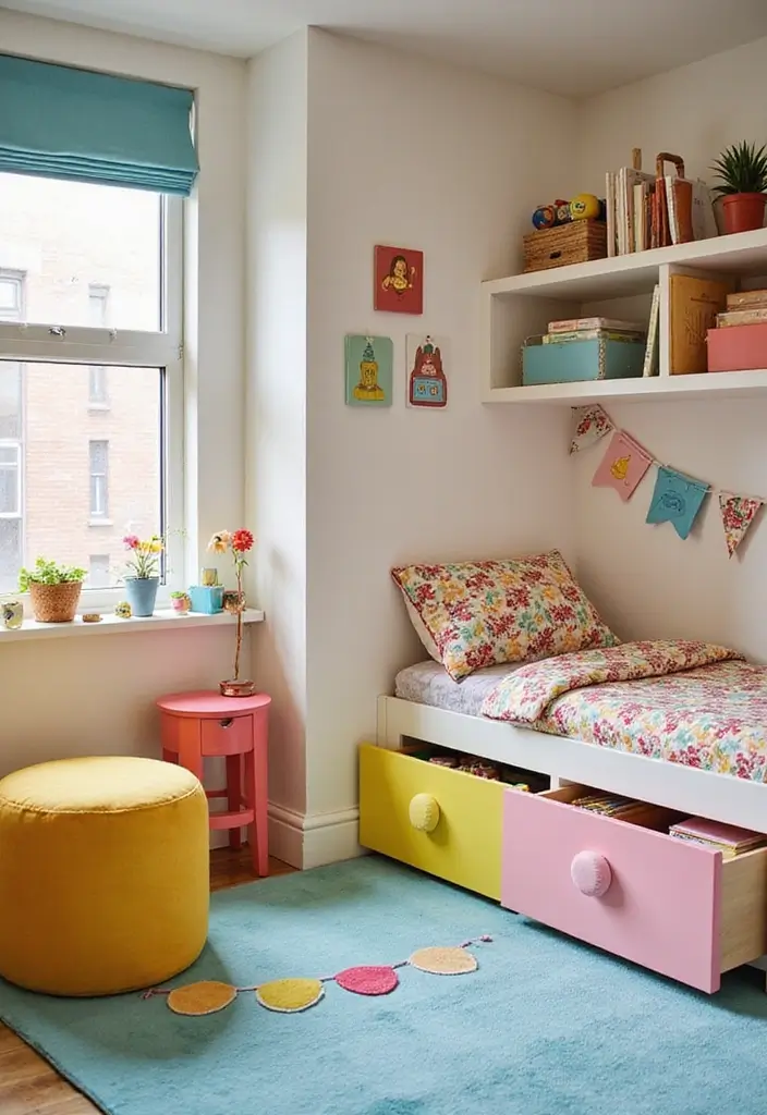 15 Vibrant Dopamine Decor Ideas That Will Light Up Your Kids' Room (And Their Mood!) - 6. Multi-functional Furniture