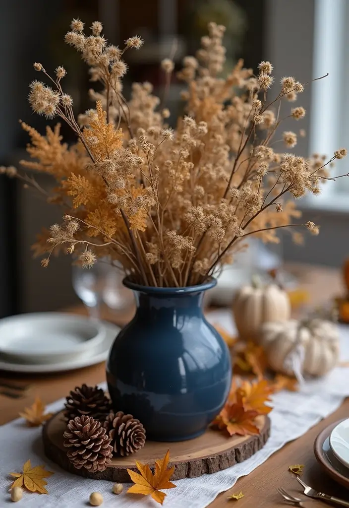 16 Blue Fall Family Table Decor Ideas That Will Make Your Dinners Unforgettable! - 1. Rustic Blue Centerpiece