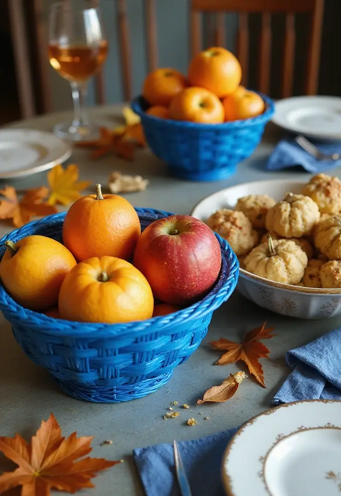 16 Blue Fall Family Table Decor Ideas That Will Make Your Dinners Unforgettable! - 13. Blue Woven Baskets