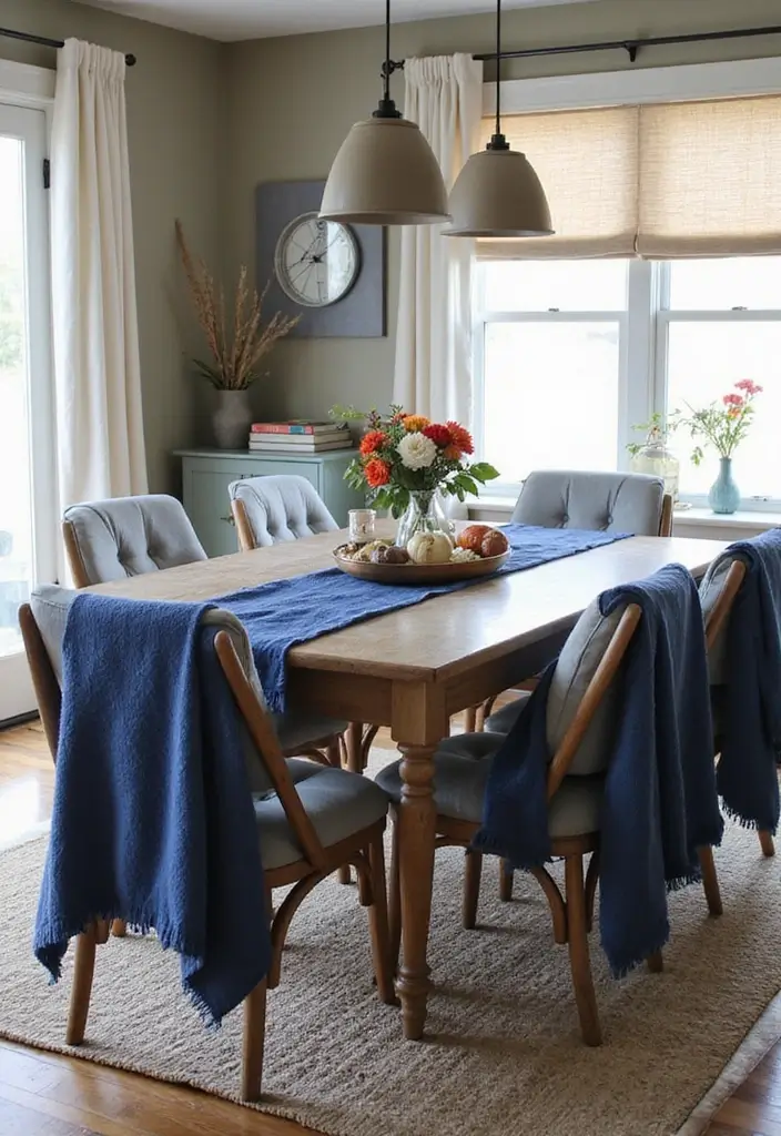 16 Blue Fall Family Table Decor Ideas That Will Make Your Dinners Unforgettable! - 15. Blue Decorative Throws