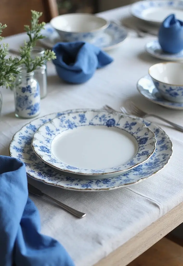 16 Blue Fall Family Table Decor Ideas That Will Make Your Dinners Unforgettable! - 2. Blue and White Porcelain Plates