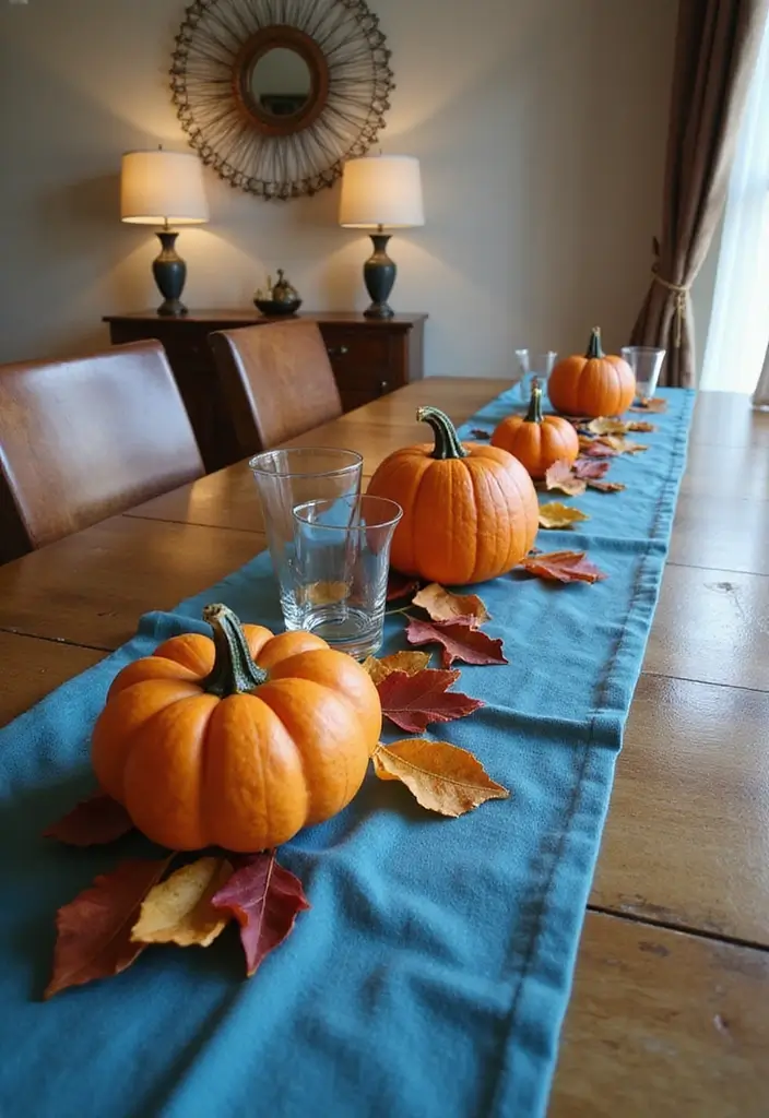 16 Blue Fall Family Table Decor Ideas That Will Make Your Dinners Unforgettable! - 3. Autumn-Themed Table Runner
