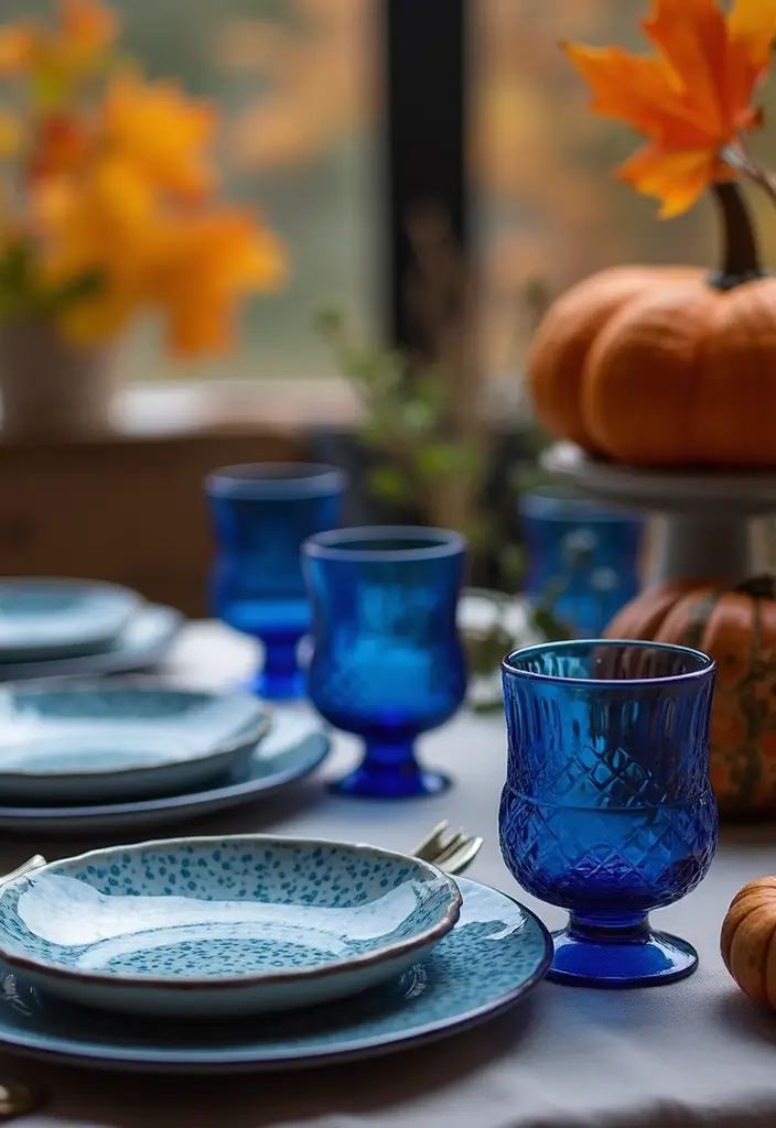 16 Blue Fall Family Table Decor Ideas That Will Make Your Dinners Unforgettable! - 4. Blue Glassware